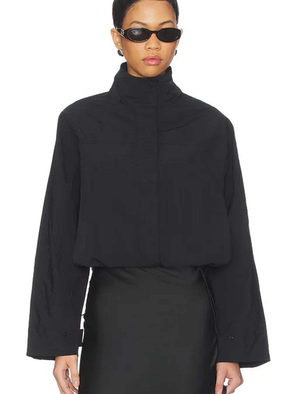 Lioness Black Cropped High-Neck Bomber Jacket